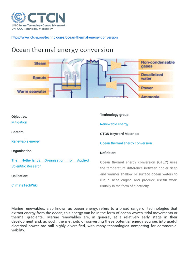 2016 CTCN Ocean Thermal Energy Conversion | PDF | Oceans | Nature