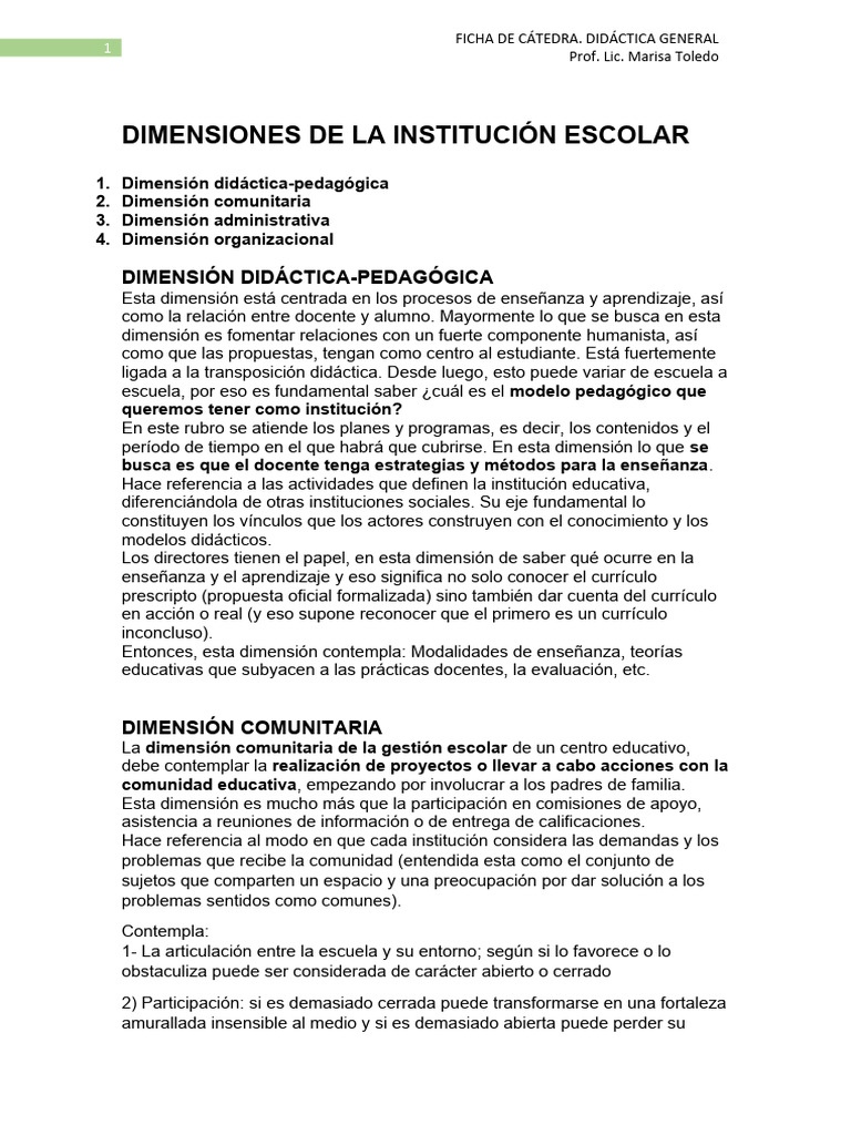 Dimensiones de la Institución Escolar | PDF | Plan de estudios | Enseñando