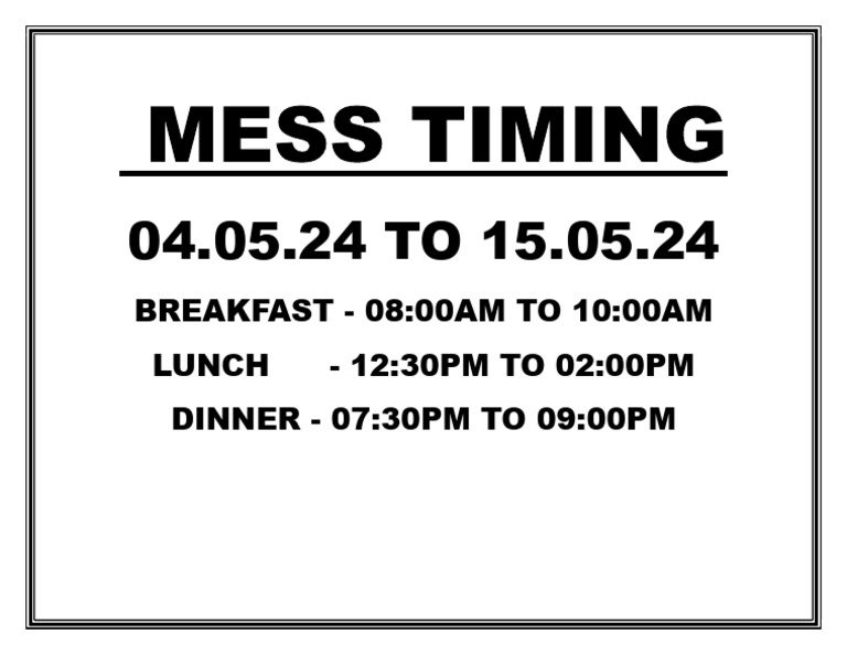Meal Schedule: May 4-15, 2024 | PDF