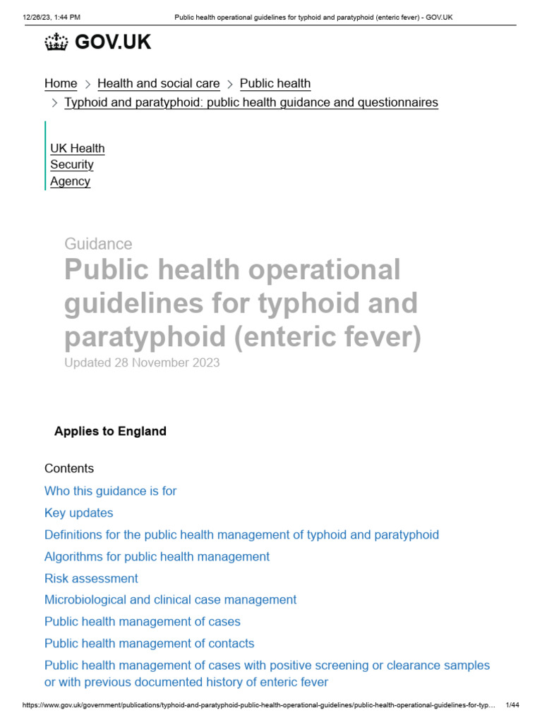 Public Health Operational Guidelines For Typhoid and Paratyphoid
