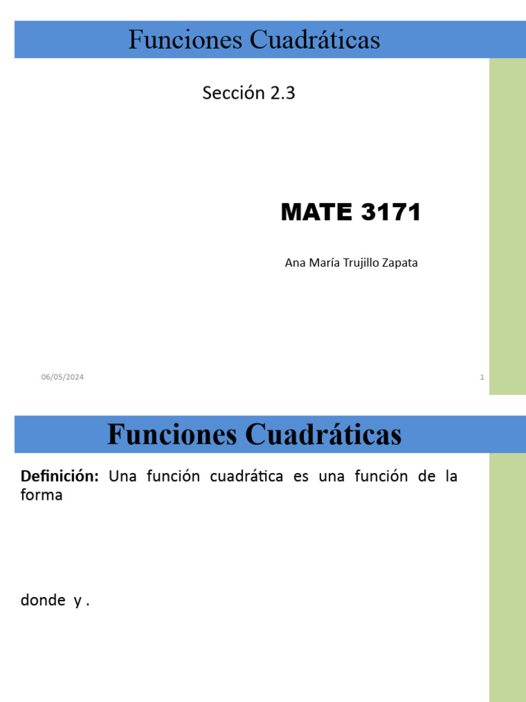 Sec 2 3 funciones cuadraticas pdf funci n matem ticas 