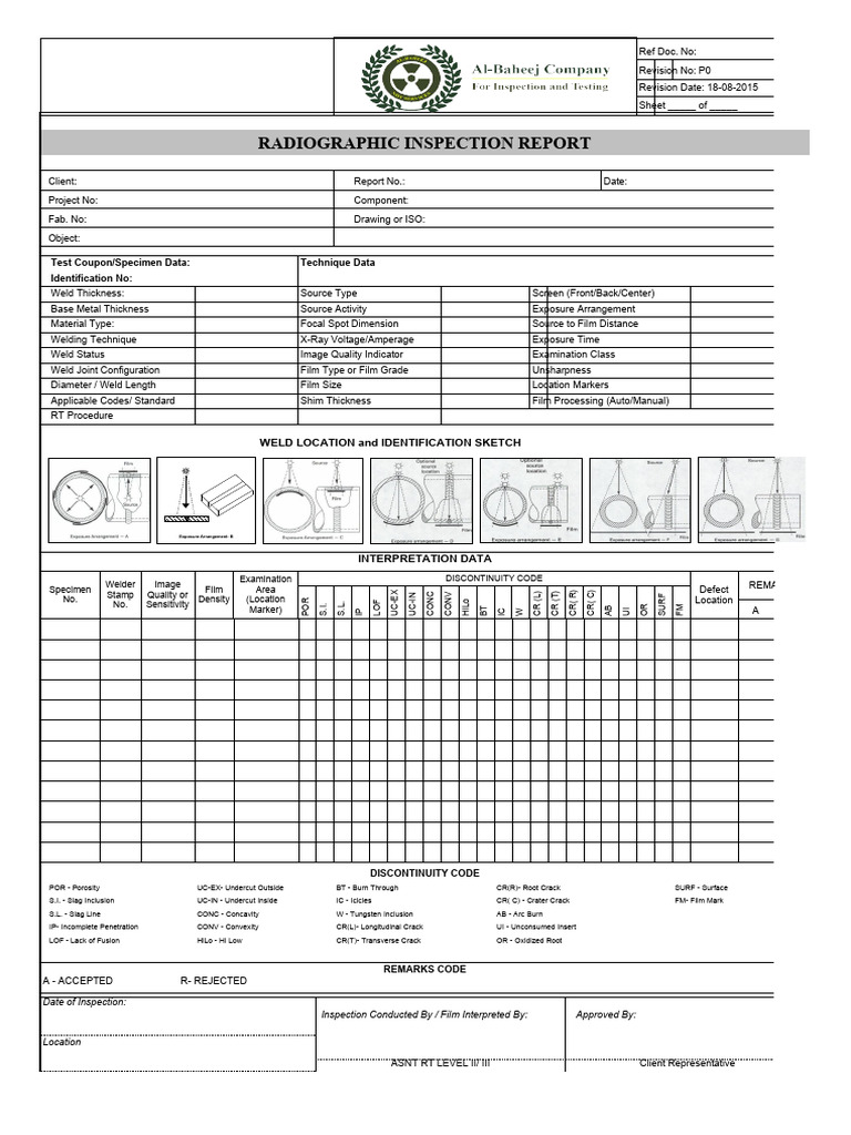Radiographic Inspection Report Template | PDF | Welding | Construction