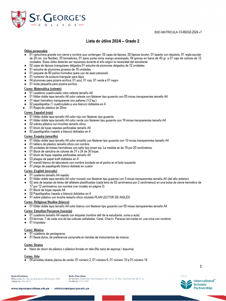 Útiles escolares 2024 para Grado 2 | PDF | Lápiz | Materiales de ...