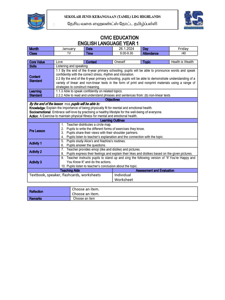 Civic Education Year 1 Modified Pdf Lesson Plan Teachers