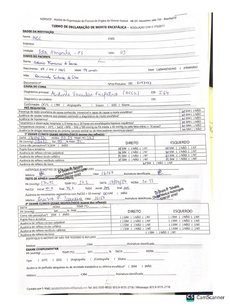 Termo de Declaração de Morte Encefálica - Resolução CFM 2.1732017 | PDF