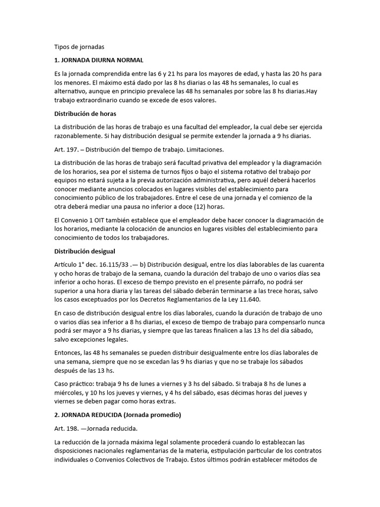 Tipos de Jornadas Laborales | PDF | Tiempo de trabajo | Salario