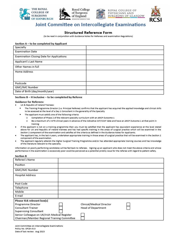 Intercollegiate Exam Reference Form | PDF | Social Programs | Medicine