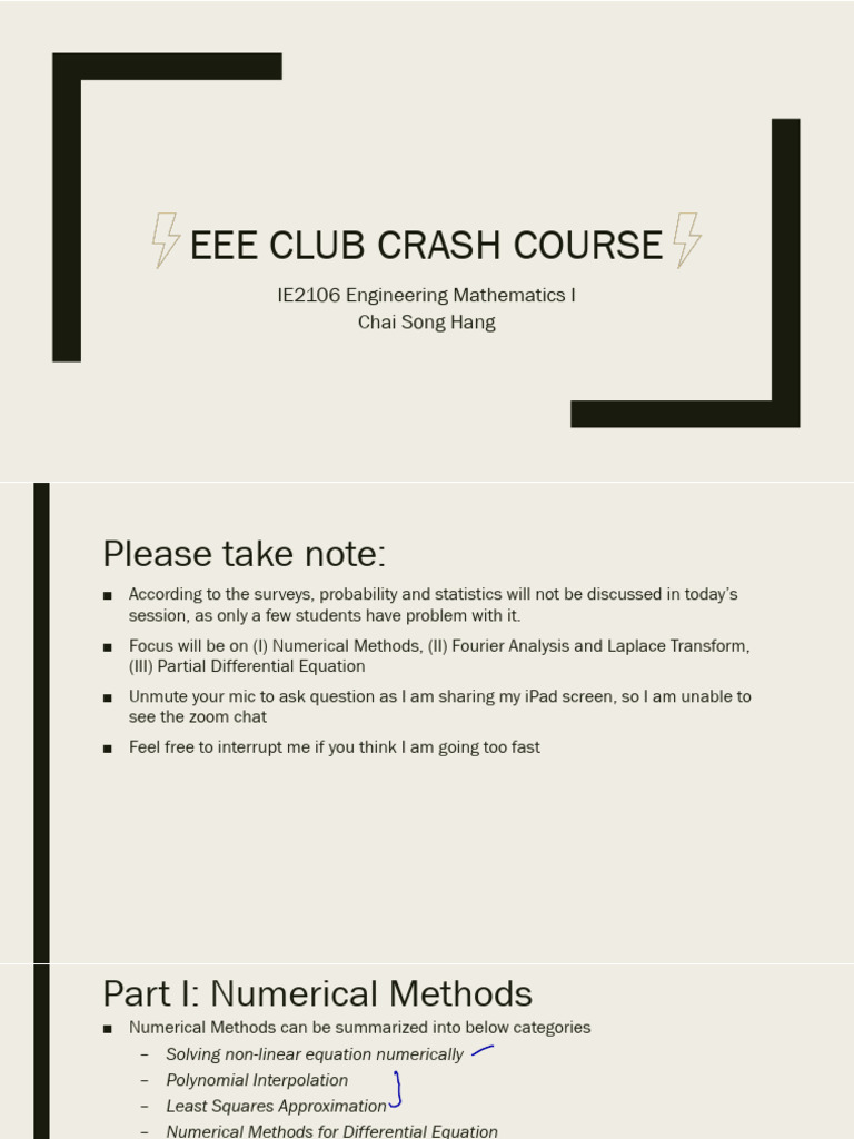 Ie2106 Crash Course Overview Pdf Numerical Analysis Fourier Series