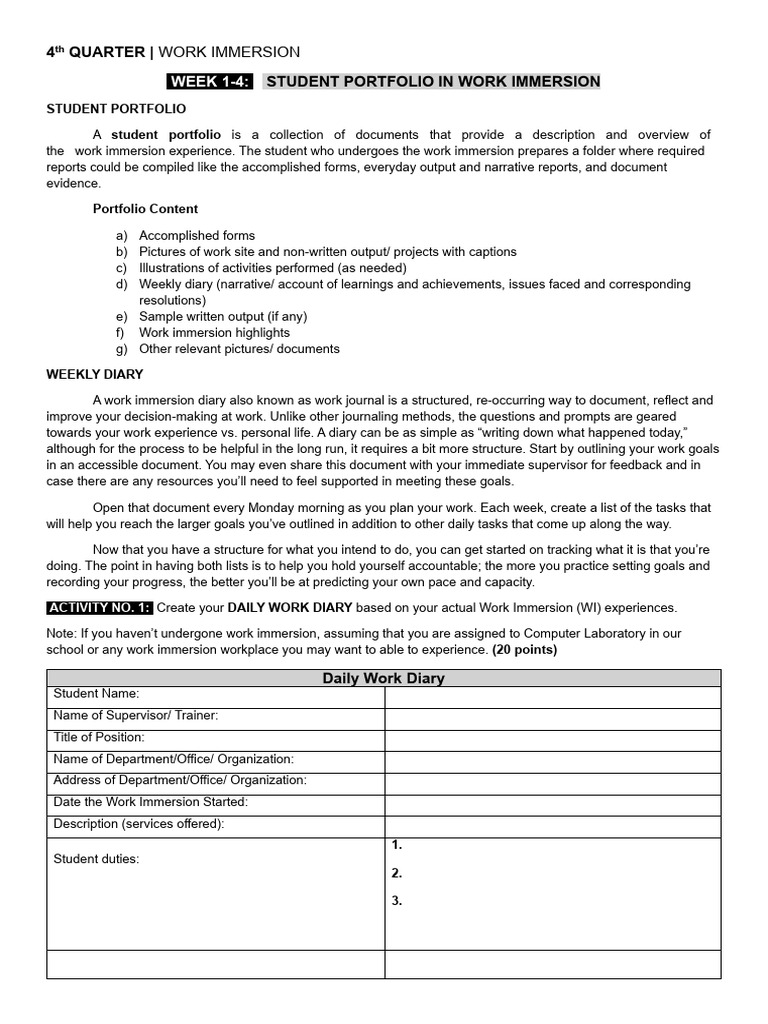 MODULE-1-4th-Quarter-WORK-IMMERSION-Week1-4 | PDF | Reason | Experience