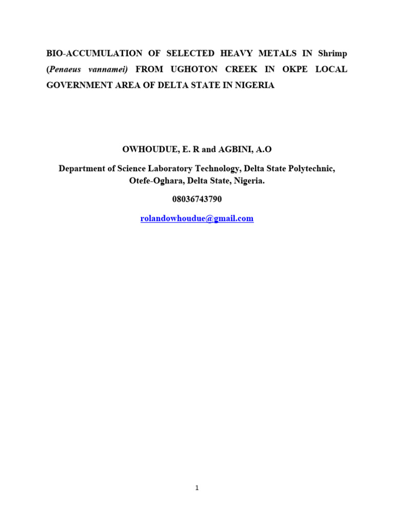 BIO-ACCUMULATION OF SELECTED HEAVY METALS IN Shrimp (Penaeus Vannamei ...