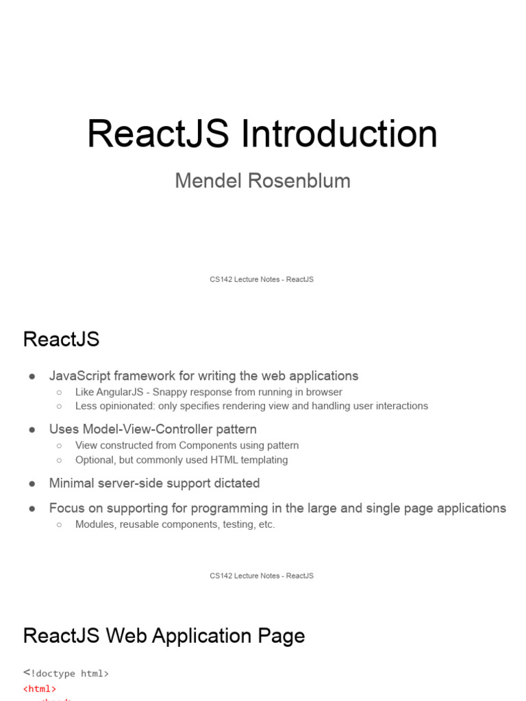 ReactJS Introduction | PDF | Java Script | Document Object Model