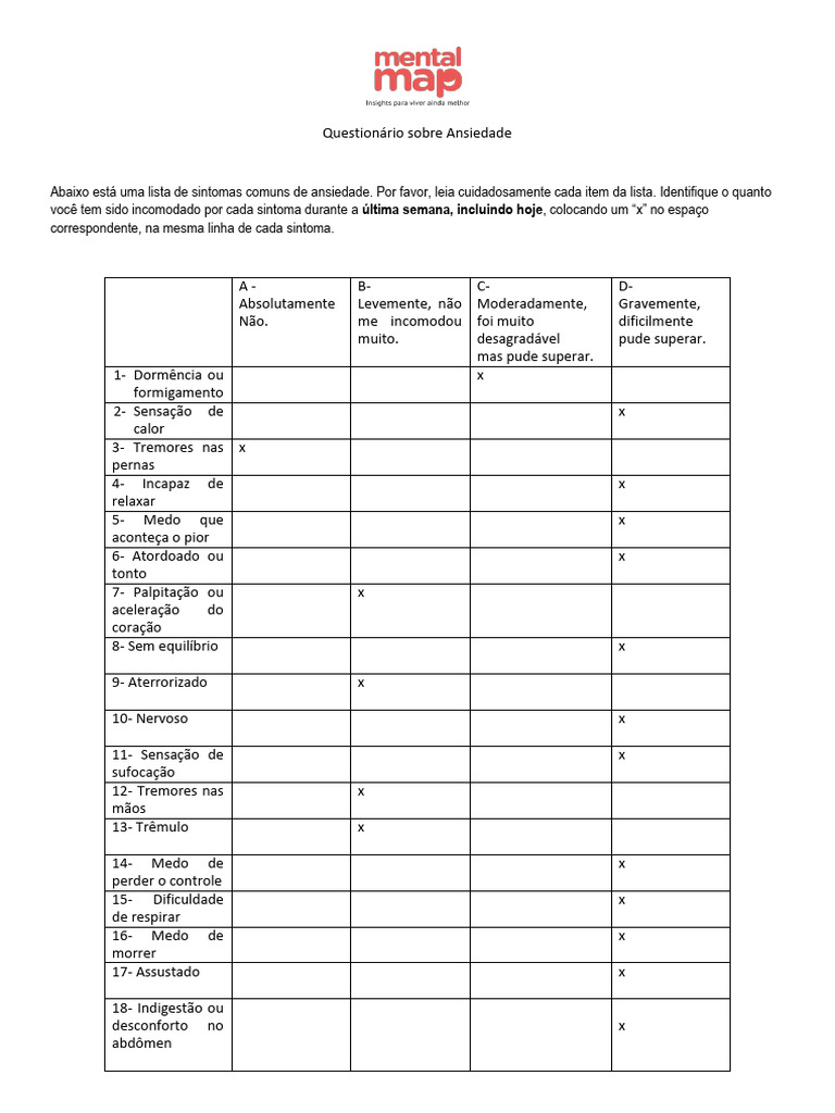 Questionário de Sintomas de Ansiedade | PDF | Ansiedade | Medicina Clínica