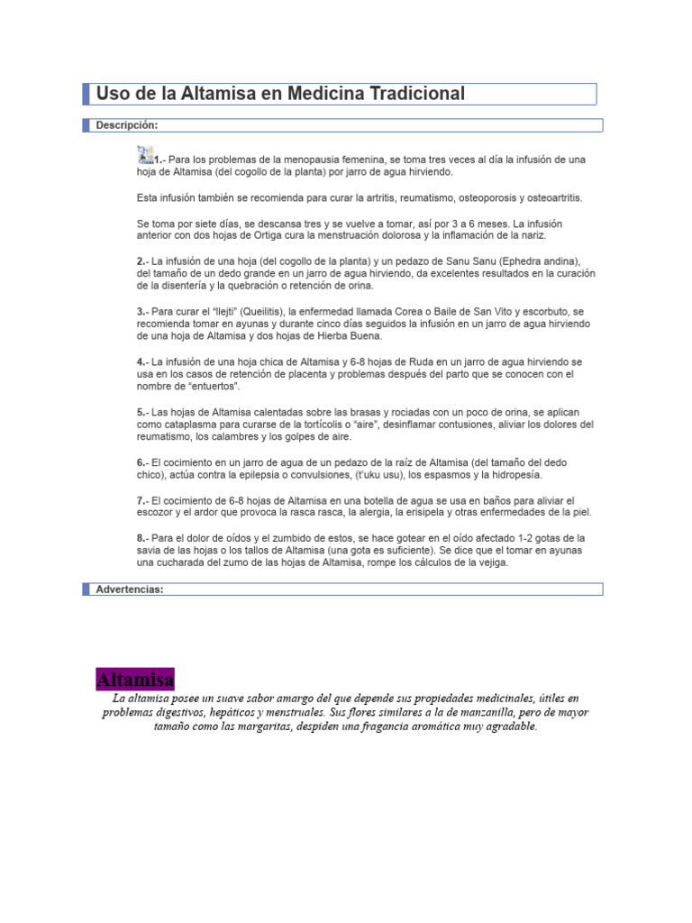 Usos y beneficios de la Altamisa | PDF | Té
