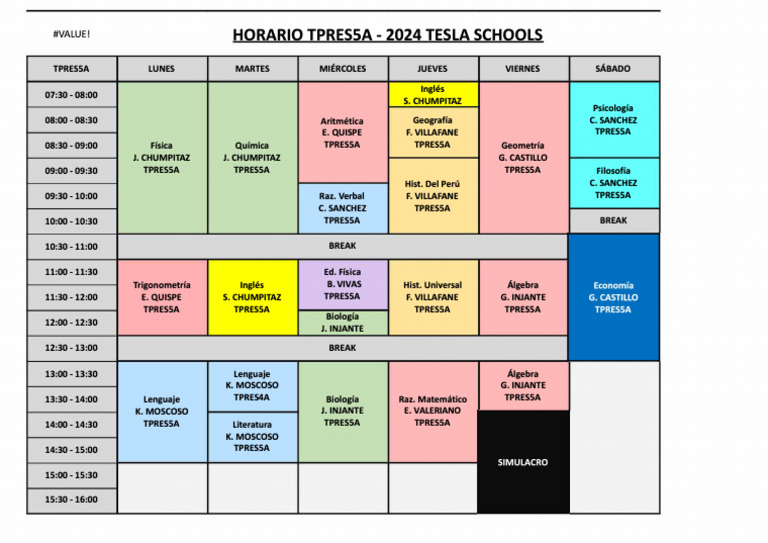 TPRES5A - Horario 2024 | PDF | Estudios de idiomas extranjeros