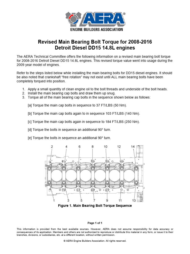 Main Bearing Torque Spec 0816 DD15 14.8L PDF