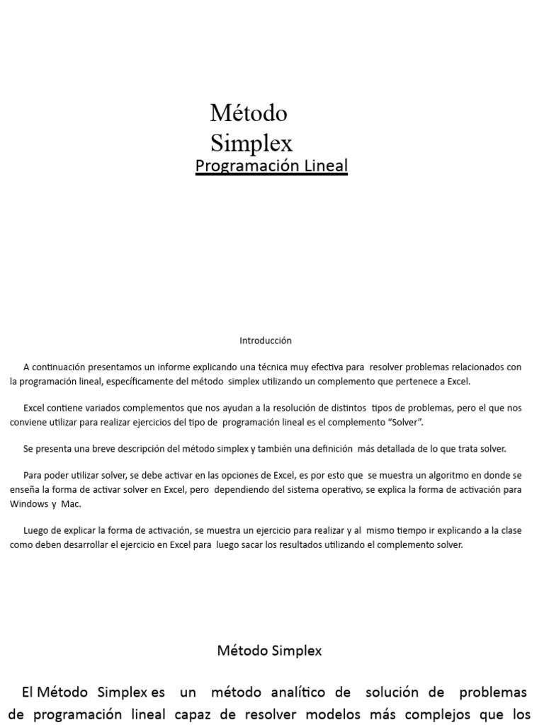 Uso de Solver para Método Simplex en Excel | PDF | Programación lineal ...