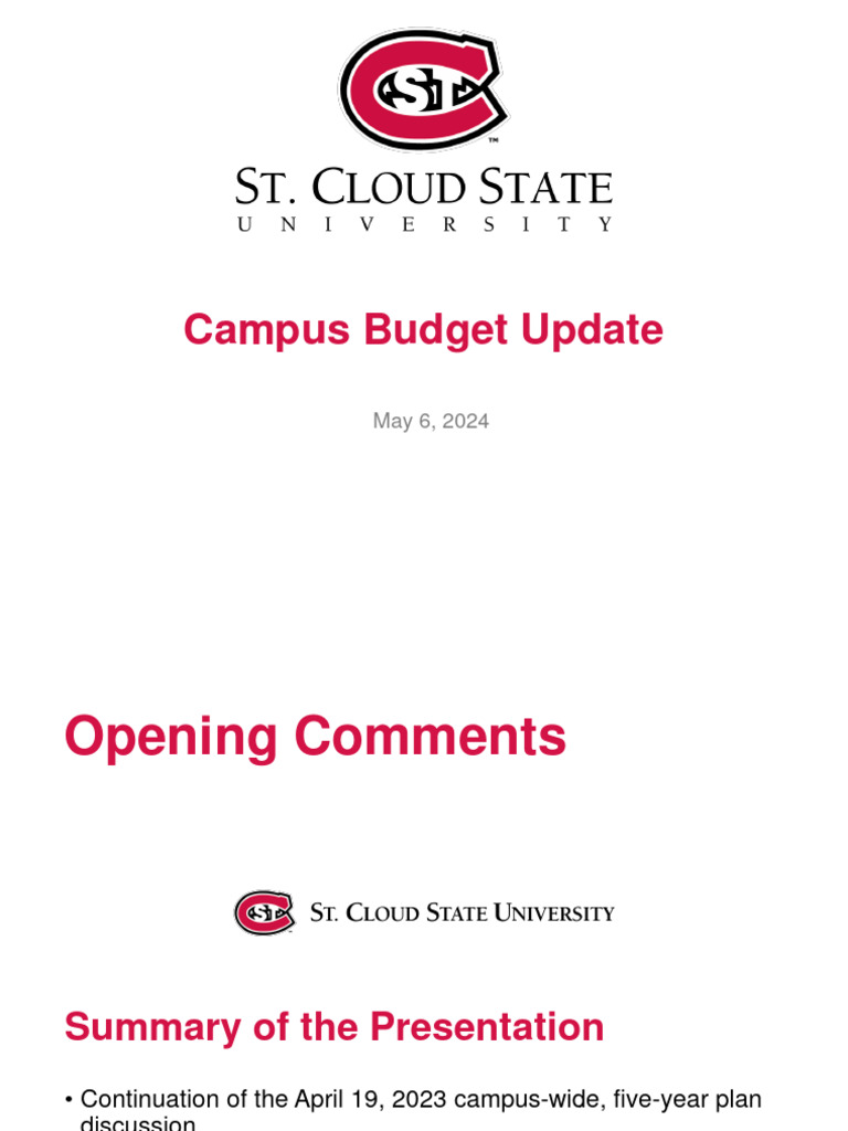 St. Cloud State University Budget Update May 6, 2024 PDF