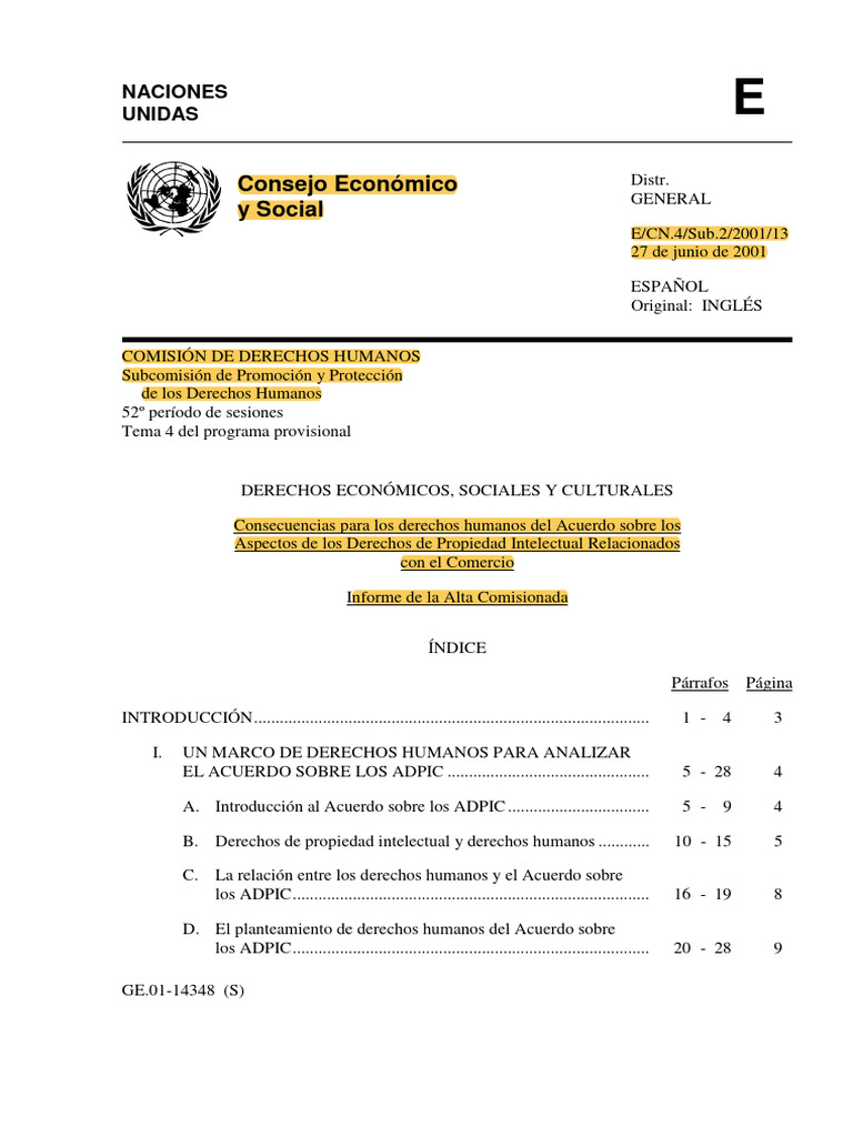 Consejo Económico y Social: Naciones Unidas | PDF | Patentar | Acuerdo ...