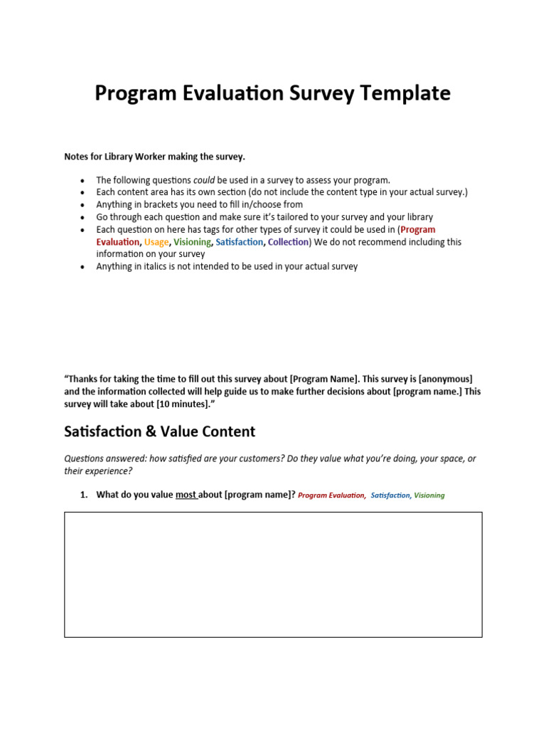 Program Survey Template Copy 2 PDF Program Evaluation Evaluation