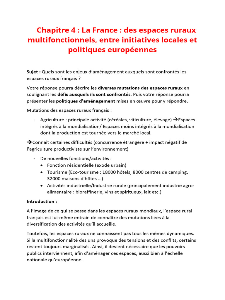 Enjeux des espaces ruraux en France | PDF | Agriculture | France