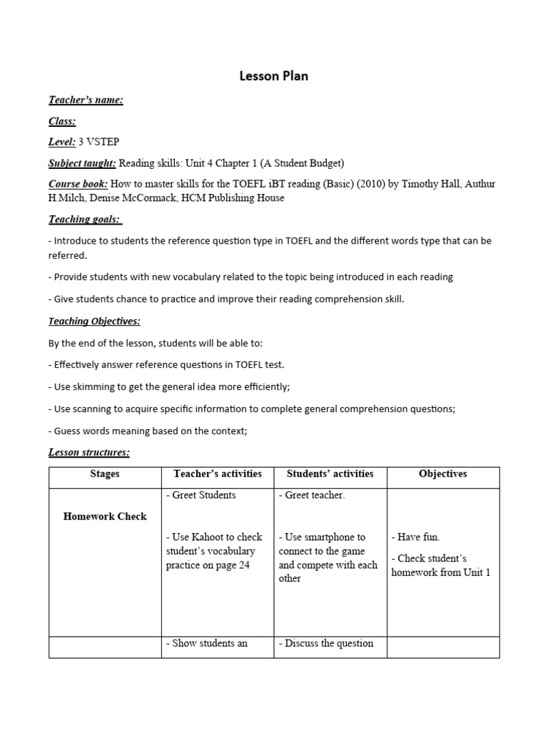 Lesson Plan | PDF | Reading Comprehension | Education Theory