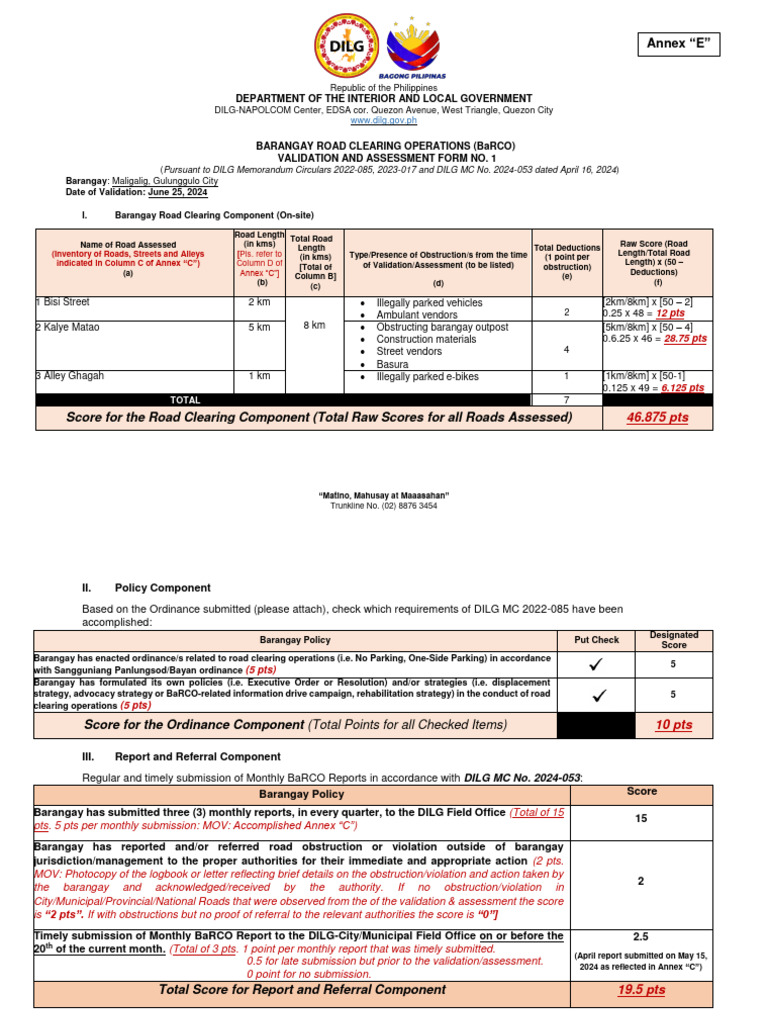 Barangay Road Clearing Assessment Report | PDF | Philippines | Government