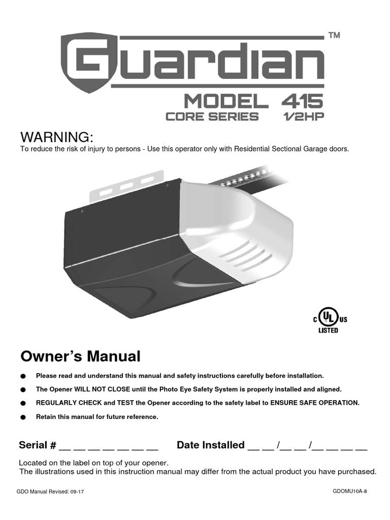 Guardian Model 415 Owner's Manual | PDF | Screw | Door