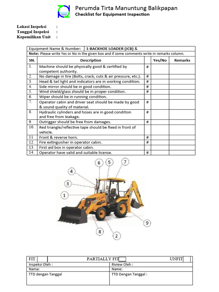 JCB Inspection Checklist Template | PDF | Crane (Machine) | Truck