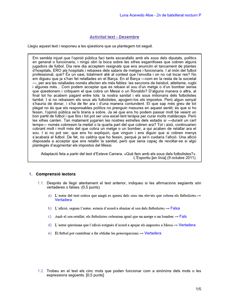 Solucionari - Activitat Text - Desembre | PDF