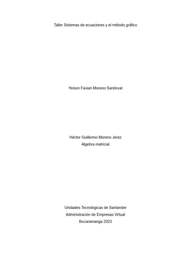Taller Sistemas de ecuaciones y el método gráfico | PDF