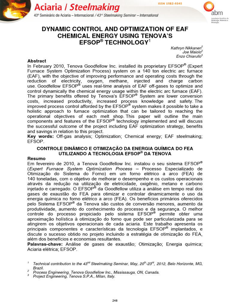 Dynamic Control and Optimization of Eaf Chemical Energy Using Tenova'S ...