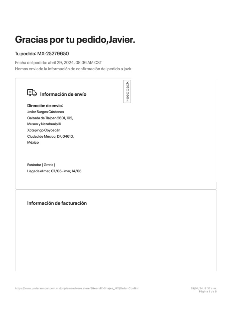Información de Confirmación Del Pedido 2 | PDF
