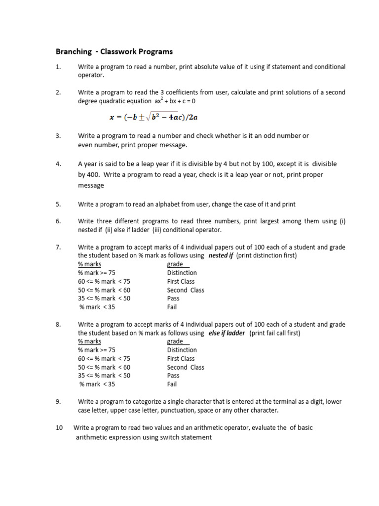 C Programming Branching Exercises | PDF | Elementary Mathematics ...