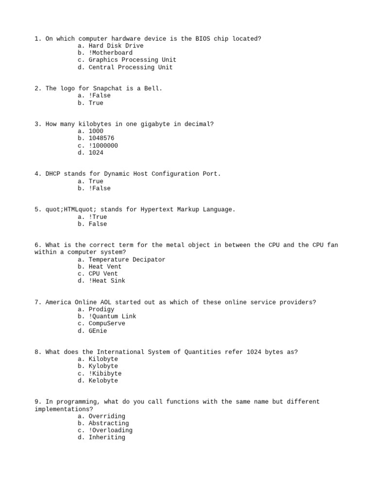 Computer Hardware and Trivia Quiz | PDF | Byte | Central Processing Unit