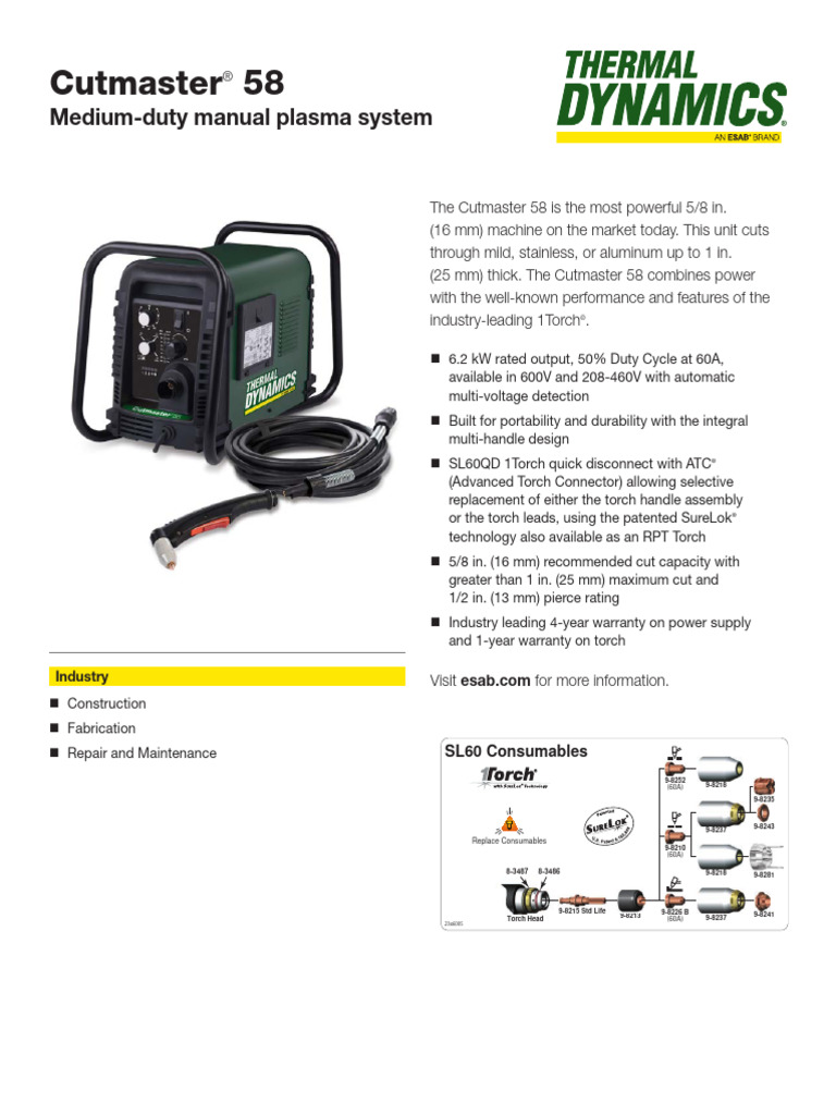 Cutmaster 58 Ficha Tecnica Download Free PDF Electrical Engineering