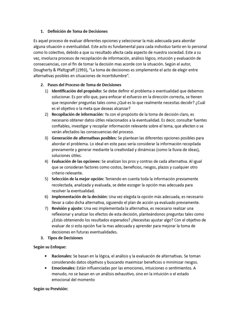 Informe - Toma de Desiciones | PDF | Toma de decisiones | Ciencia cognitiva