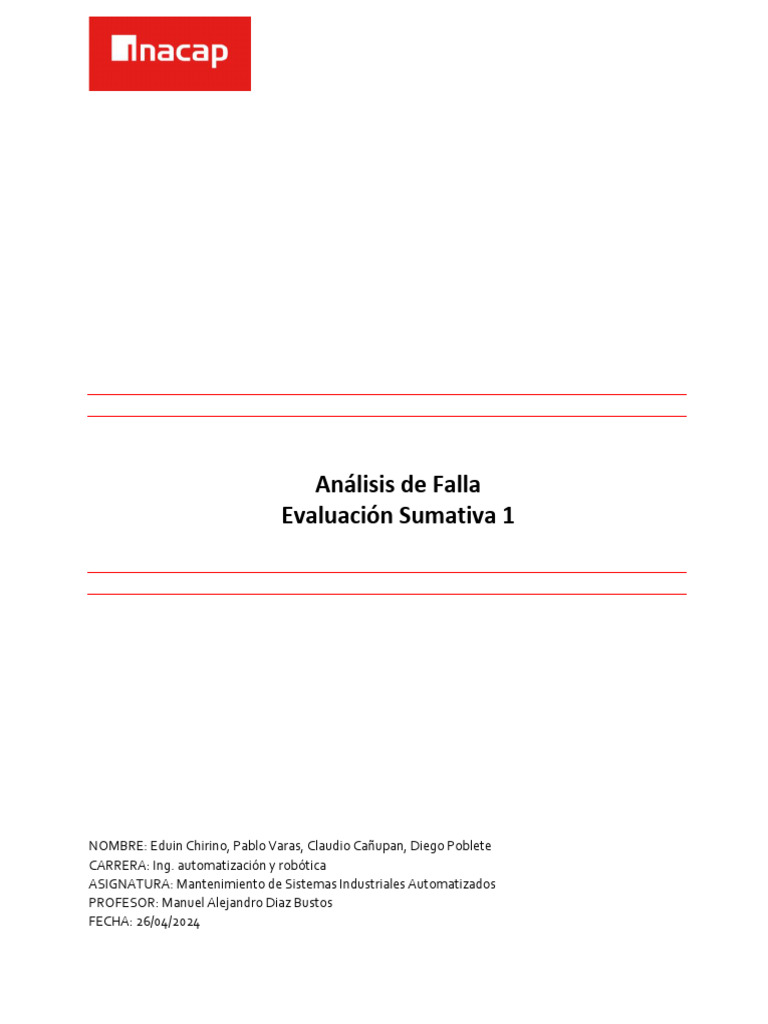 Informe Mantenimiento Formato INACAP | PDF | Ingeniería de ...