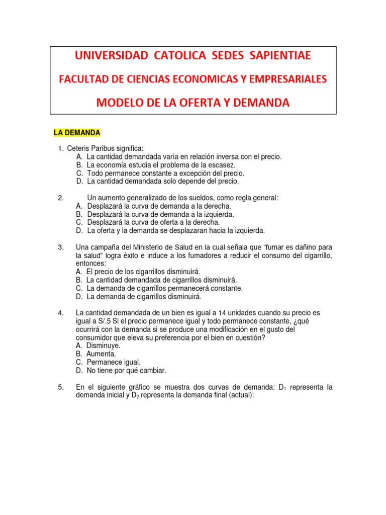 Ejercicios de Economia Modelo de Oferta y Demanda | PDF | Oferta y ...