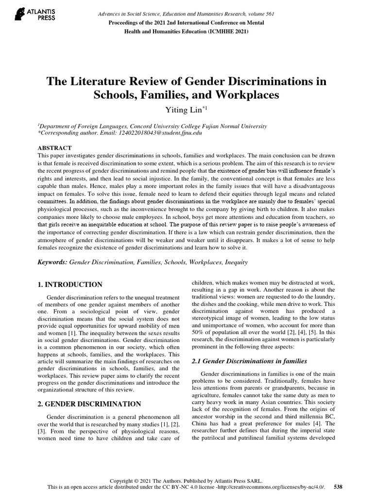 The Literature Review of Gender Discriminations in Schools, Families ...