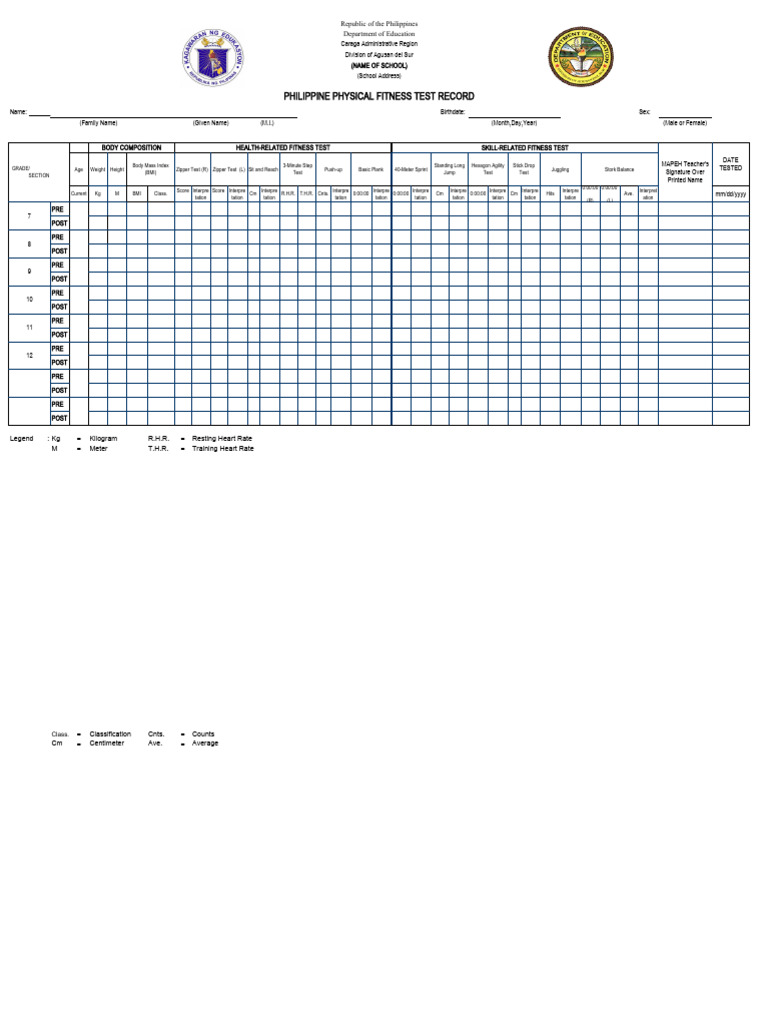 Division Improvisedphysical Fitness Record Sheet | PDF | Body Mass ...
