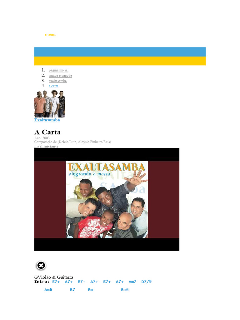 Exaltasamba - A Carta: Cifra e Acordes | PDF