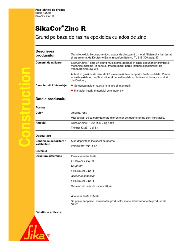 Grund Pe Baza de Zinc - SikaCor Zinc R | PDF
