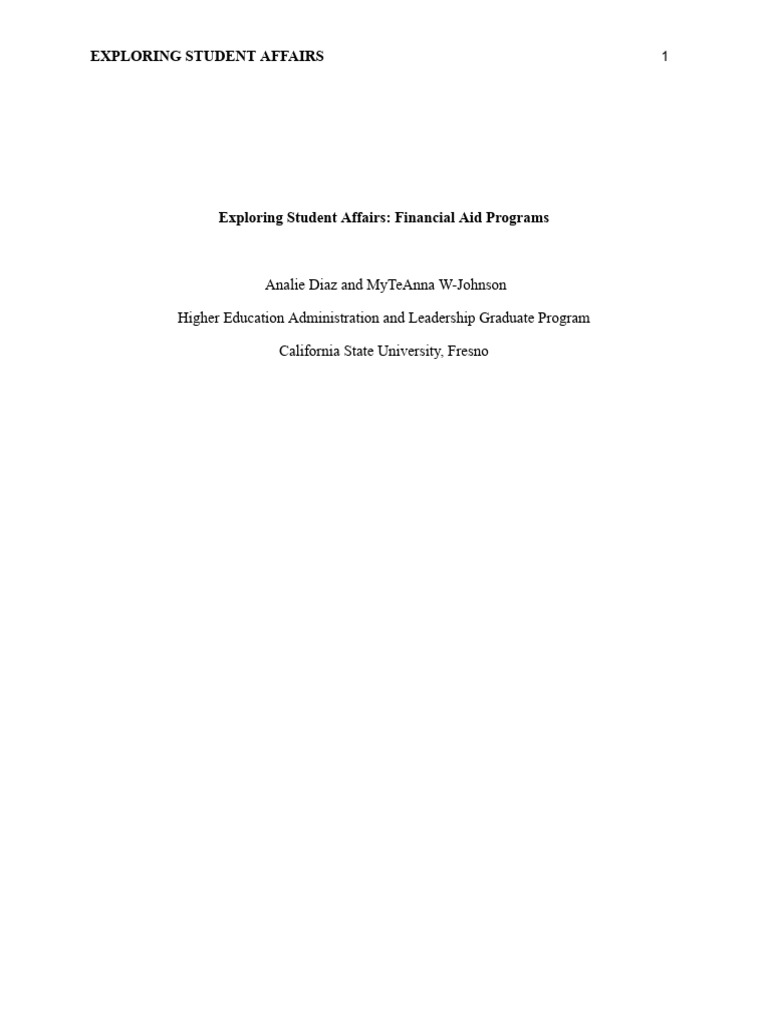 Exploring Student Affairs Financial Aid 1 PDF Student Financial Aid