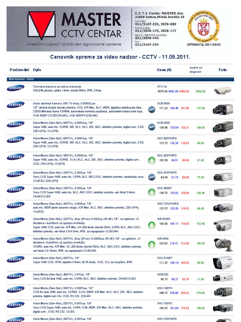Cenovnik Opreme Za Video Nadzor CCTV 11.05 PDF Display