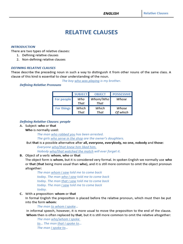 RELATIVE CLAUSES 1 BACHILLERATO PDF visual data 3