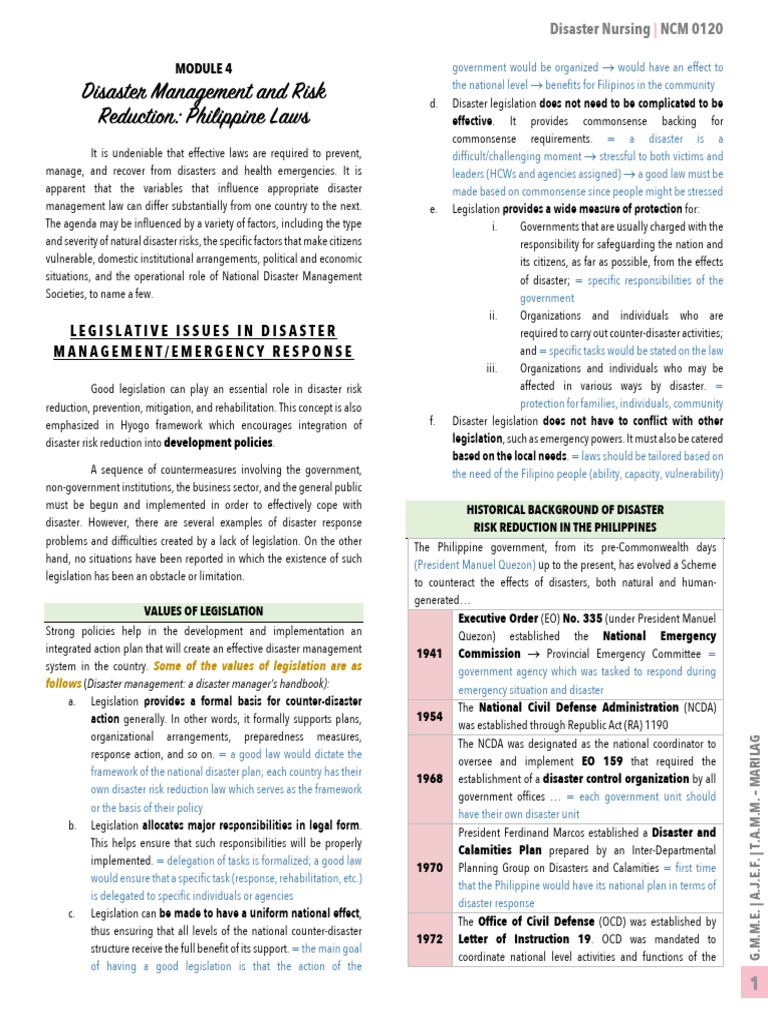Module 4 - Disaster Management and Risk Reduction (Philippine Laws ...
