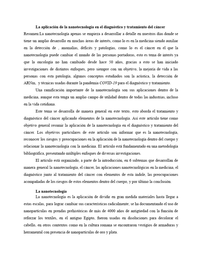 Nanotecnología en diagnóstico y tratamiento del cáncer | PDF | Cáncer ...