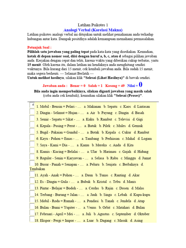 Latihan Analogi Verbal Psikotes | PDF