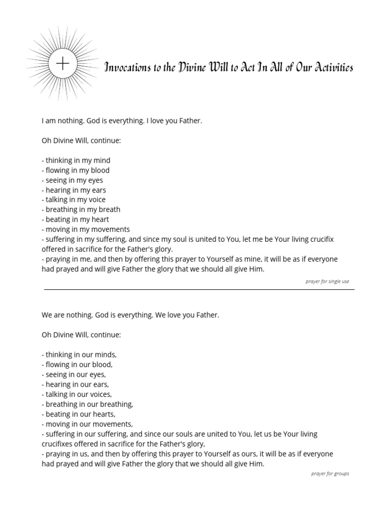 Invocations To The Divine Will To Act in All of Our Activities | PDF