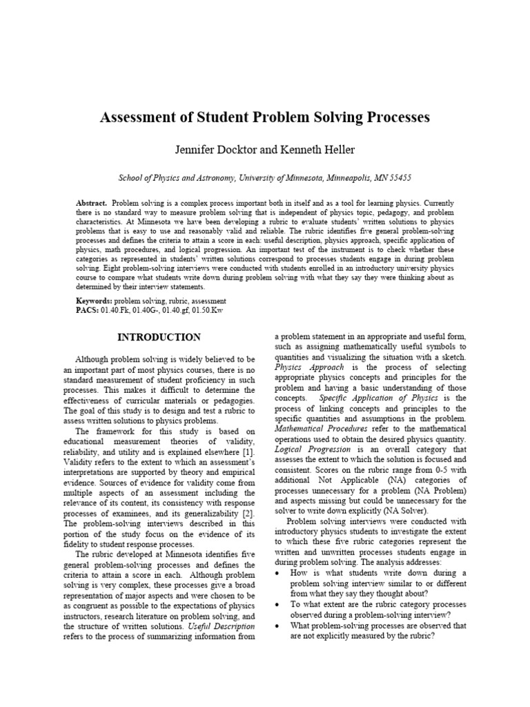 Evaluating Physics Problem Solving Rubric | PDF | Physics | Validity ...